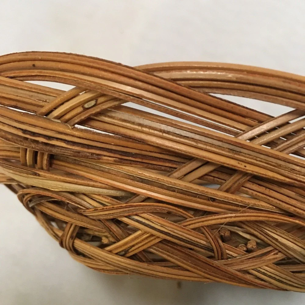 Woven Wicker Basket Home Decor Small Brown Oval Open Weave Cottagecore Bohemian